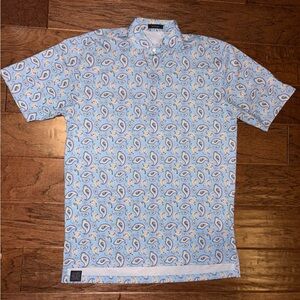 TURTLESON warren paisley performance pique polo in sky/daisy size small
